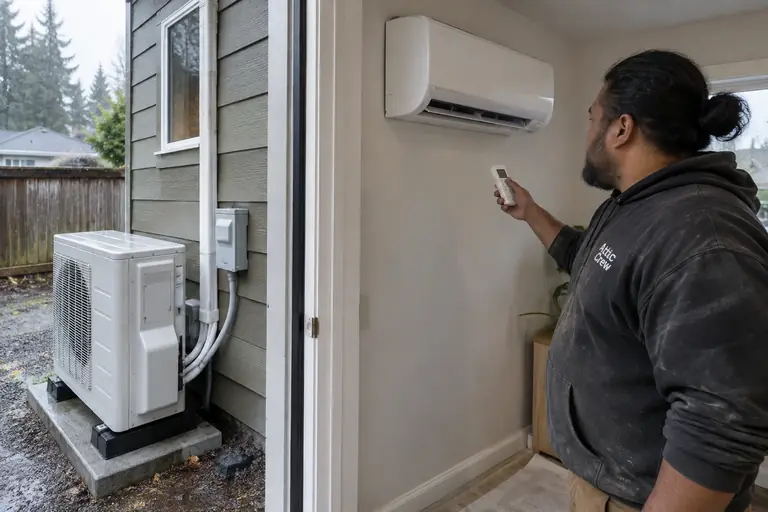 A technician tests a new ductless mini-split.