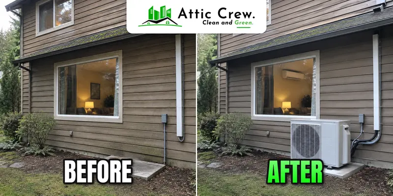 Air conditioning installation in a 1990s two-story suburban home: before and after