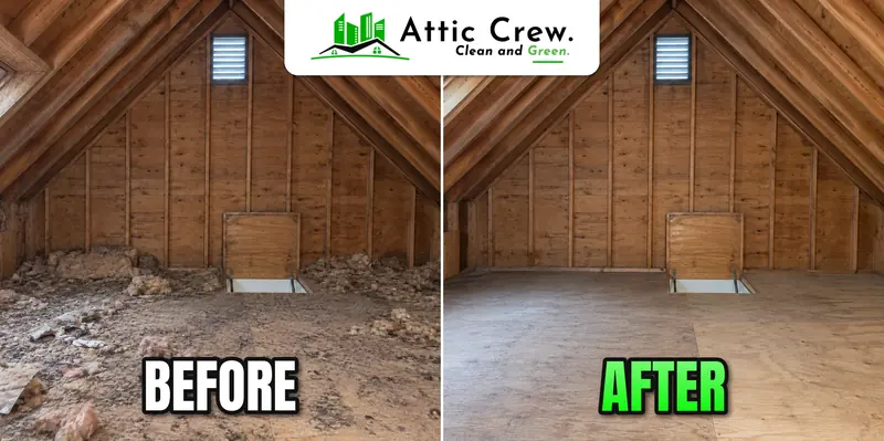 Attic cleanup in Bellevue vaulted attic: before and after