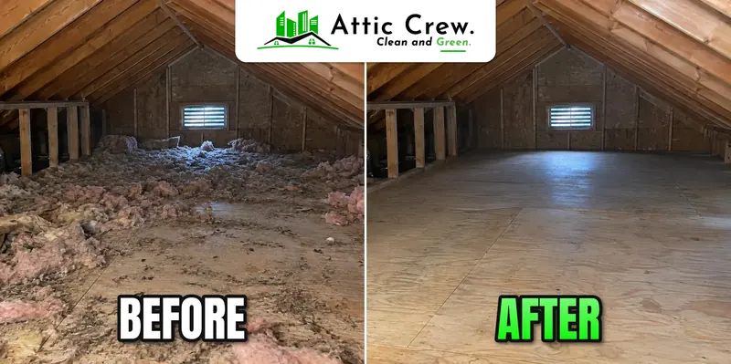 Attic cleanup in Seattle split-level attic: before and after