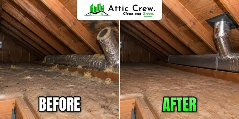 Bath fan duct rerouted to vent through the roof: before and after