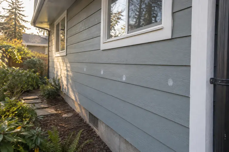 Patched fill holes on lap siding after wall insulation.