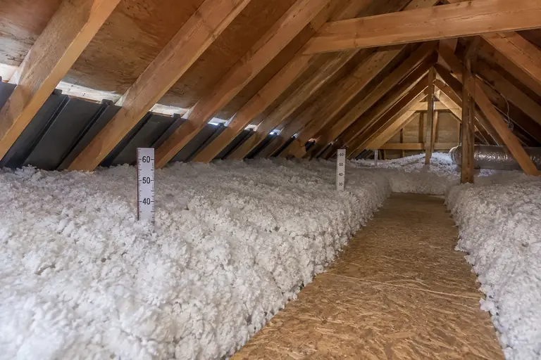 A completed attic with new R-60 insulation installed.