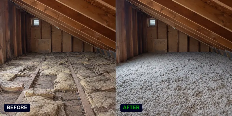 Attic insulation upgrade in Rainier Beach: before and after