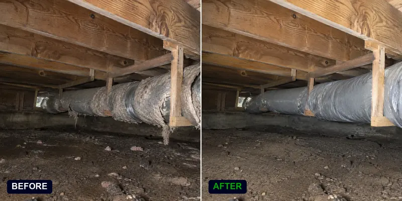 Duct sealing and insulation upgrade in Bellevue: before and after