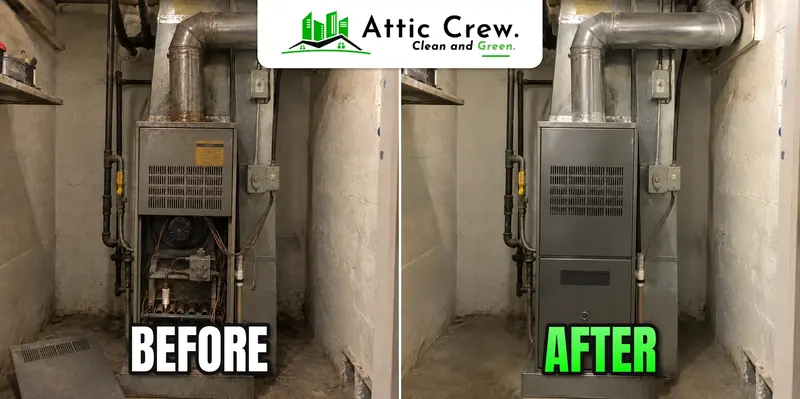 Furnace repair in Seattle Craftsman utility closet: before and after