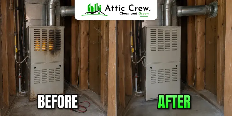 Furnace repair in Tacoma utility closet: before and after