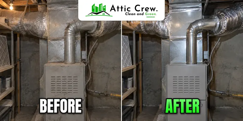 HVAC service in mid-century rambler utility closet: before and after