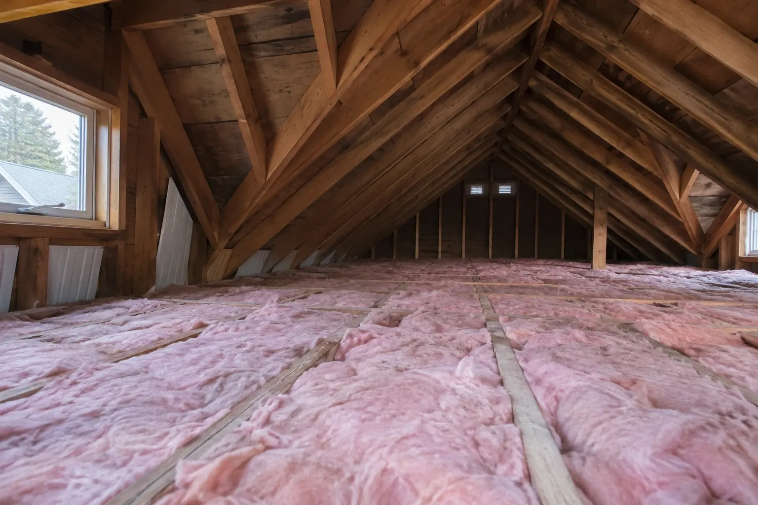 After: The completed attic features a clean, even layer of cellulose insulation, properly installed to improve home energy efficiency.