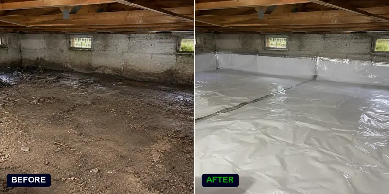 Moisture barriers in a Tacoma Craftsman crawl space: before and after
