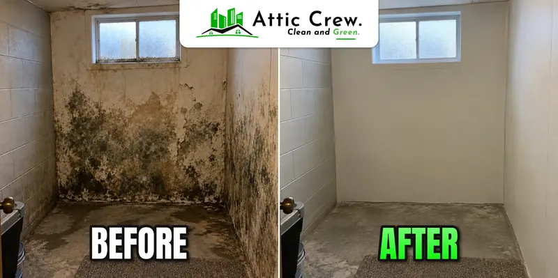 Basement closet wall rebuilt after mold: before and after