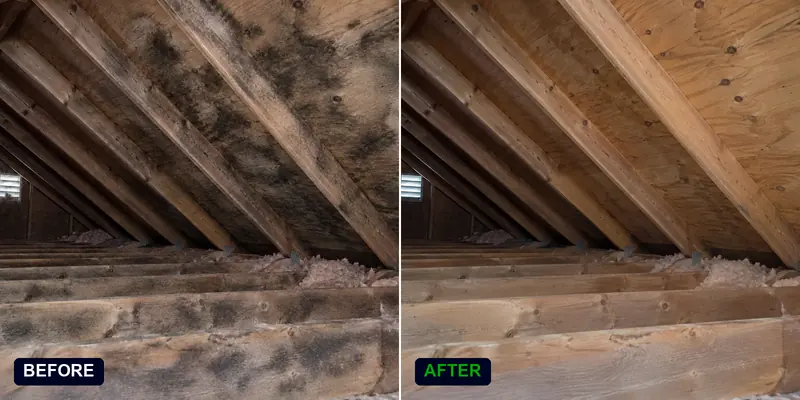 Mold remediation in Bellevue attic: before and after