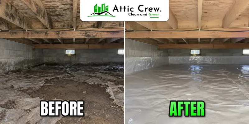 Mold remediation in Everett crawl space with ventilation mold: before and after