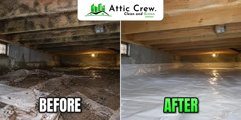 Mold remediation in Tacoma crawl space: before and after