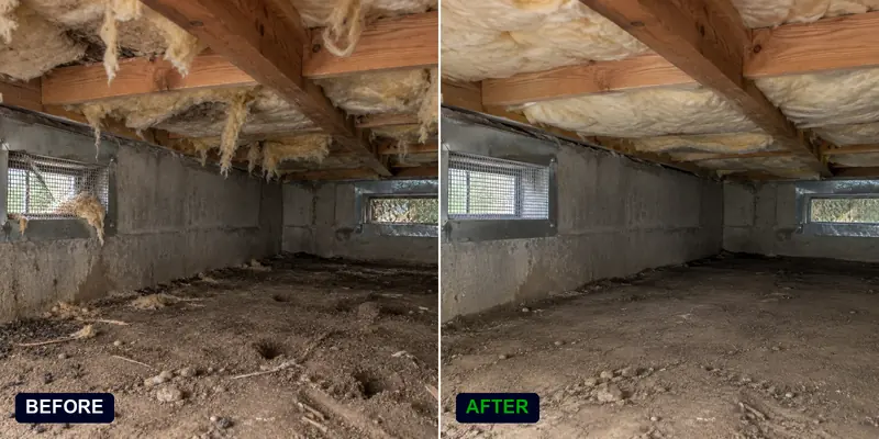 Rodent proofing a two-story home's crawl space: before and after
